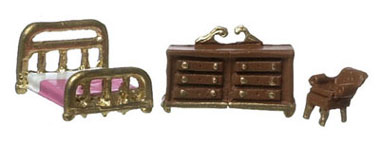 Dollhouse Miniature Brass Bedroom Set